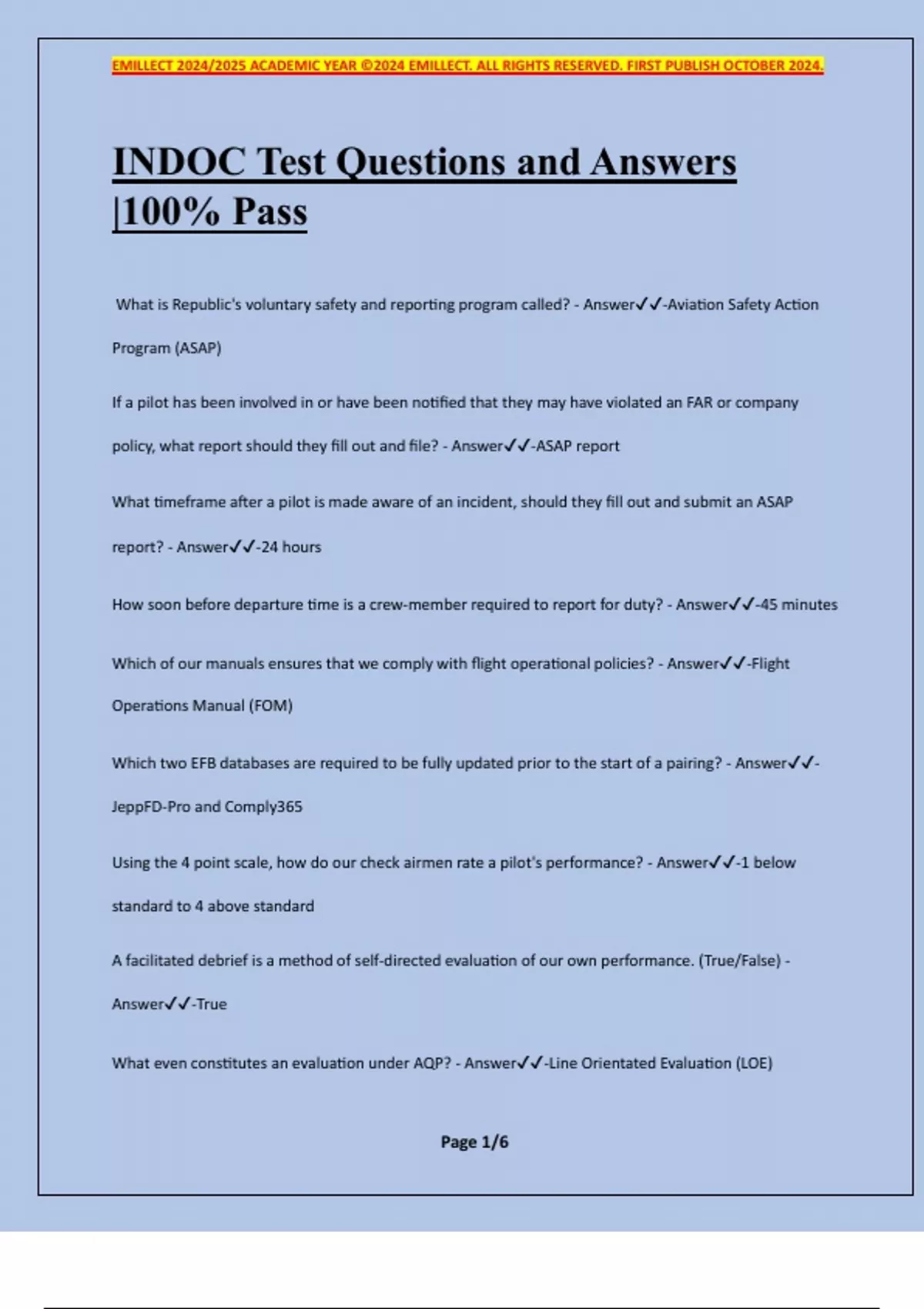 Indoc Program Checklist INDOC Test Questions and Answers |100% Pass - 2024/2025 - Stuvia US