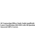 AF Contracting Officer Study Guide (unofficial) Latest Classification 2022/2023 with All Questions Answered 100% Correct.
