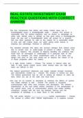 REAL ESTATE INVESTMENT EXAM PRACTICE QUESTIONS WITH CORRECT ANWERS