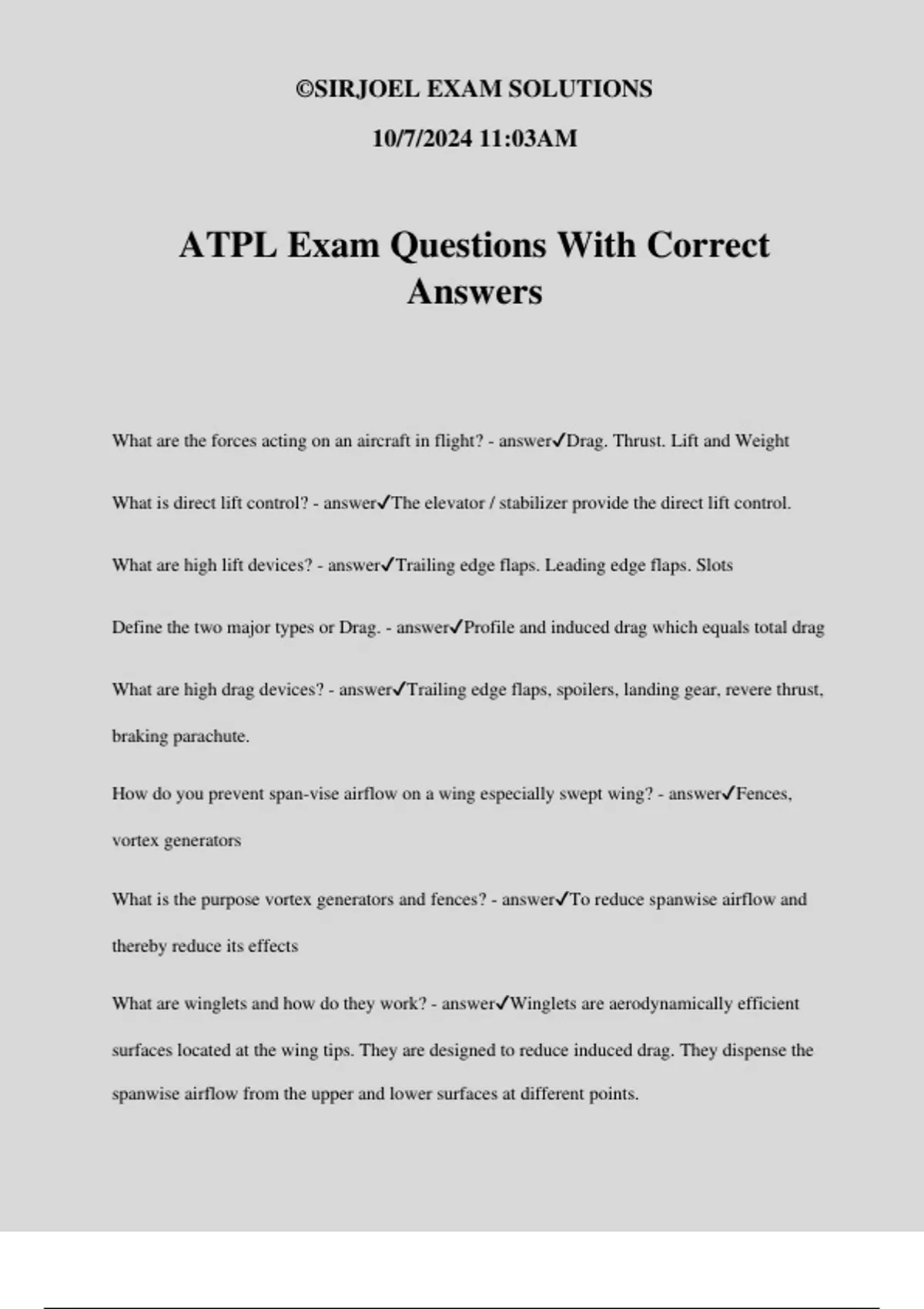 ATPL Exam Questions With Correct Answers - ATPL - Stuvia US