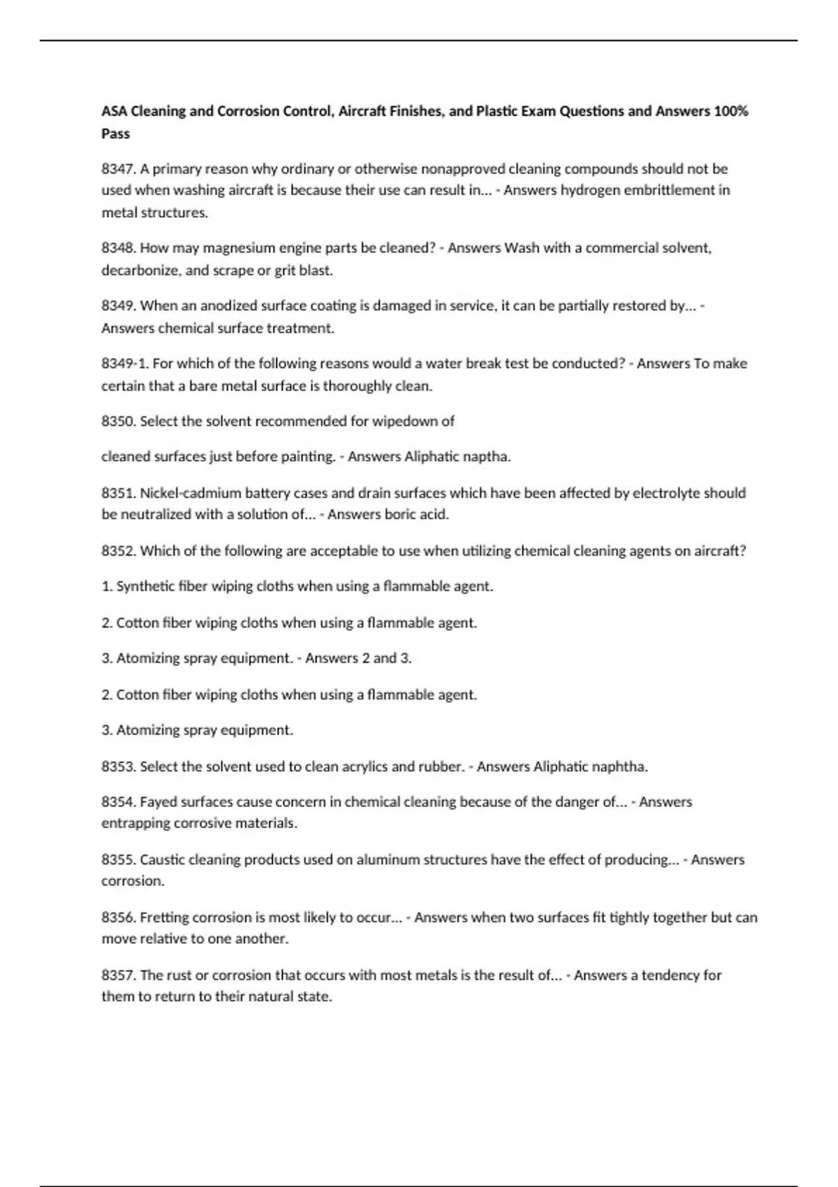 ASA Cleaning and Corrosion Control, Aircraft Finishes, and Plastic Exam ...
