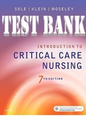 TEST BANK for Introduction to Critical Care Nursing 7th Edition by Mary L Sole, Deborah Klein  and Marthe  Moseley _ All Chapters 1-21 (Complete Download)