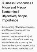 Business Economics introduction part 2 micro and macro Economics 