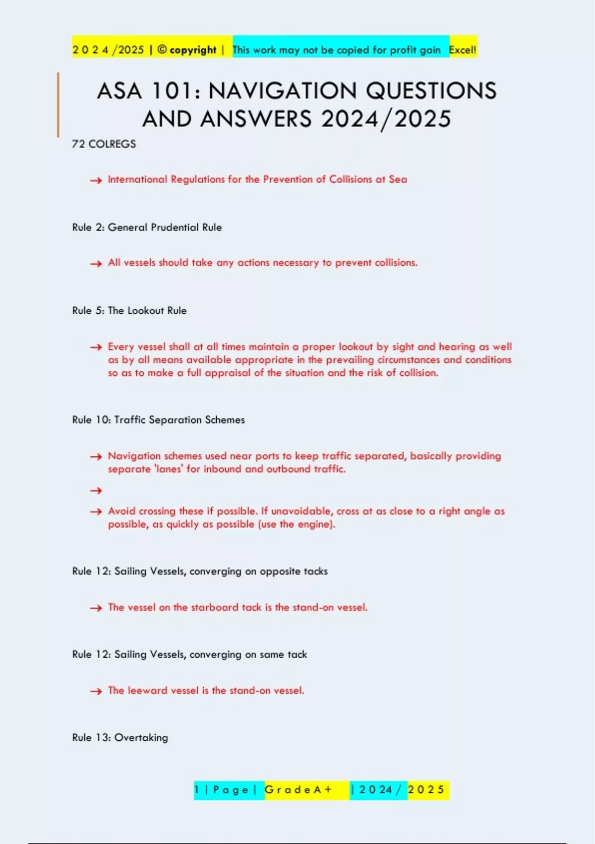 ASA 101: NAVIGATION QUESTIONS AND ANSWERS 2024/2025 - ASA 101 - Stuvia US