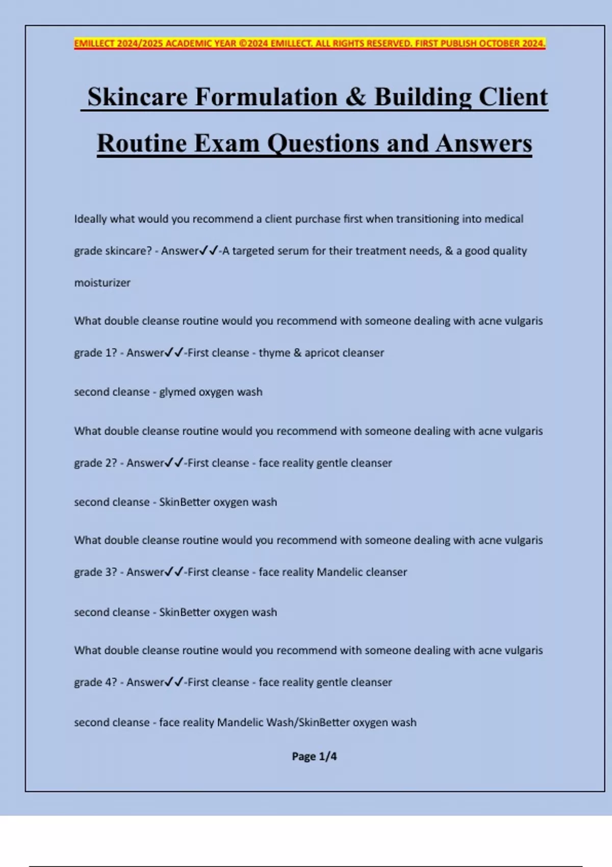 Skincare Formulation & Building Client Routine Exam Questions and ...