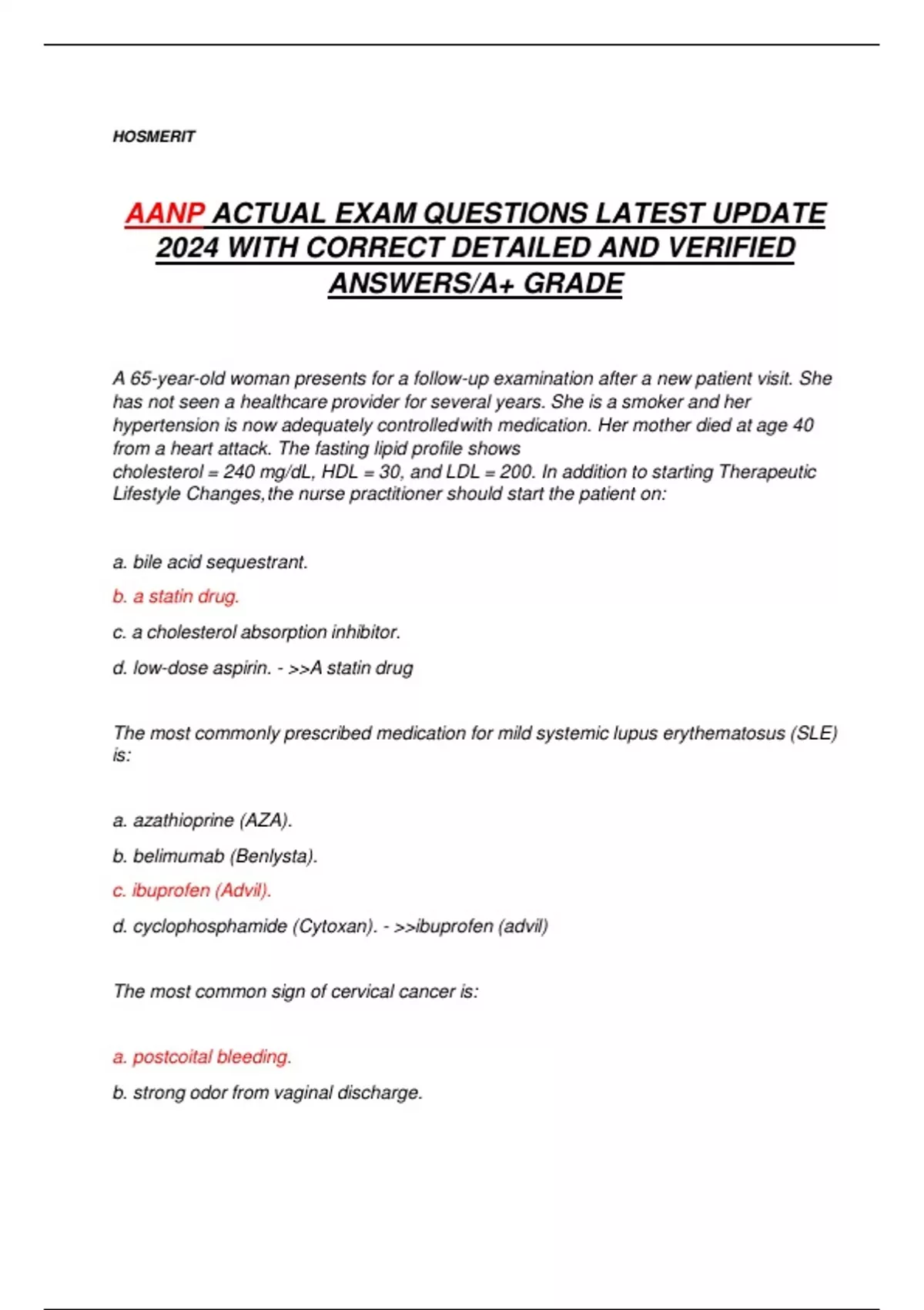 AANP ACTUAL EXAM QUESTIONS LATEST UPDATE 2024 WITH CORRECT DETAILED AND ...