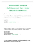 NUR2092 Health Assessment Health Assessment - Exam 3 Review  65 Questions with Answers 
