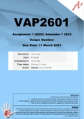 VAP2601 Assignment 1 (QUIZ) Semester 1 2023