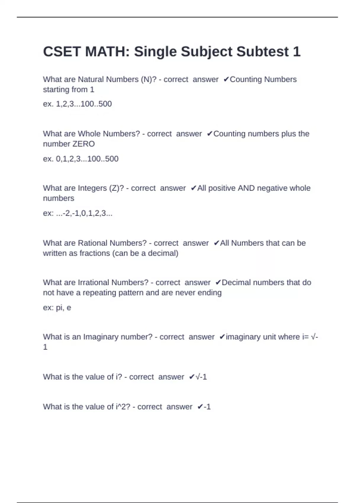 CSET MATH Questions with complete solution 2024/2025 - MATH 172 - Stuvia US