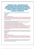 NURSING FINAL  EXAM WITH 300  QUESTIONS AND VERIFIED ANSWERS  WITH RATIONALE&sol;ATTACHED TO A STUDY  GUIDE LATEST UPDATE 2024&sol;2025  ALREADY GRADED A