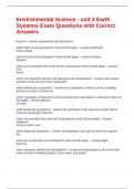 Environmental Science - unit 2 Earth Systems Exam Questions with Correct Answers