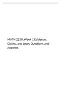 MATH 225N Week 1 Evidence Claims and Types Questions and Answers, Chamberlain College of Nursing.
