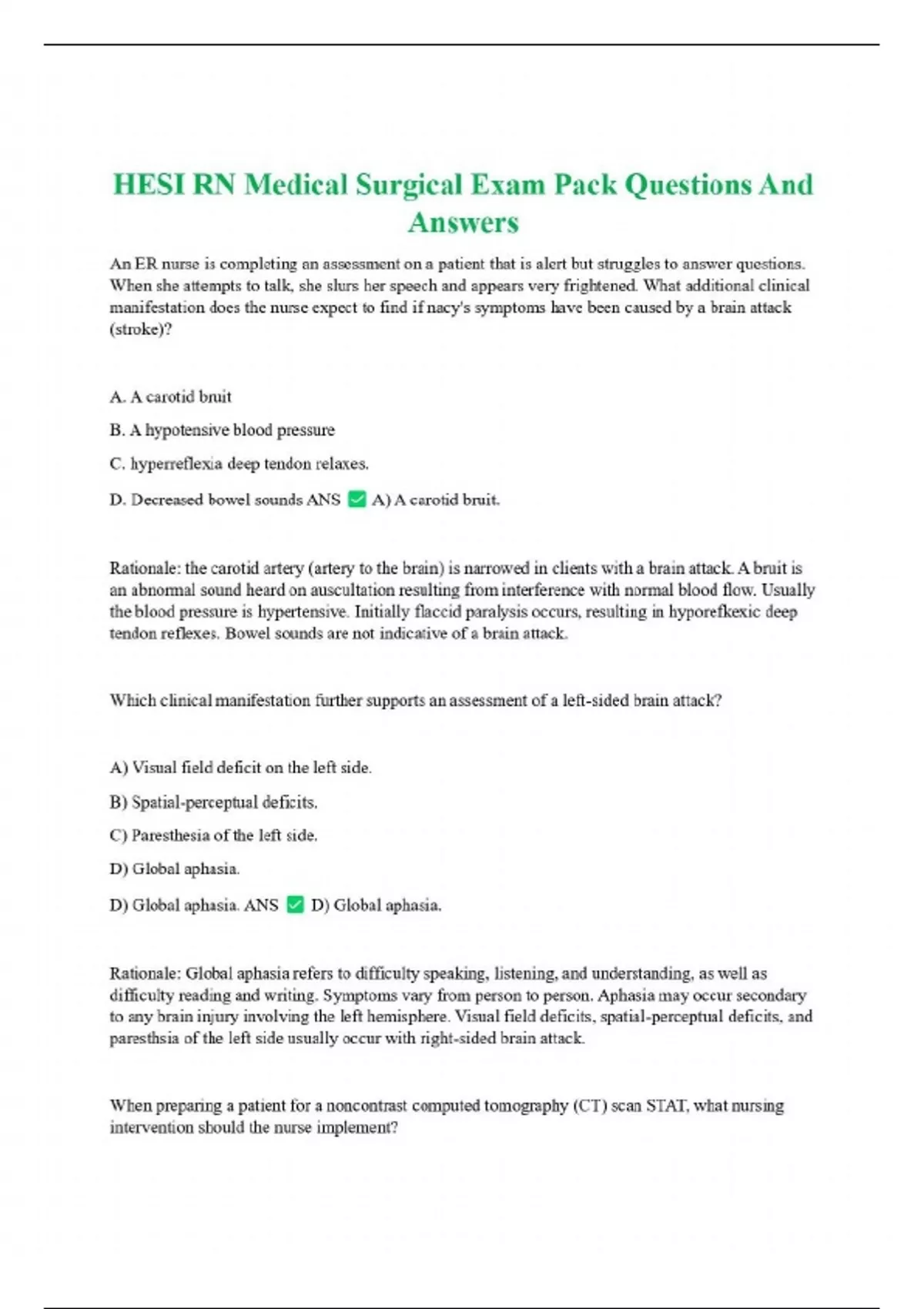 HESI RN Medical Surgical Exam Pack Questions And Answers 2025 Updated ...