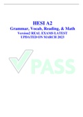 HESI A2 Grammar, Vocab, Reading, & Math Version2 REAL EXAMS LATEST UPDATED ON MARCH 2023