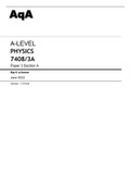 Aqa A-LEVEL PHYSICS &lpar;7408&sol;3A&rpar; Paper 3 Section A&colon;  June 2022 Mark scheme RATED A&plus;