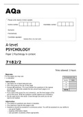 aqa A-level PSYCHOLOGY &lpar;7182&sol;2&rpar; Paper 2 Psychology in context - June 2022 Mark Scheme & Question Paper&period;