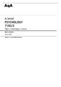 Aqa A-level PSYCHOLOGY &lpar;7182&sol;2&rpar; Paper 2 Psychology in context - June 2022 Final Mark Scheme Version&colon; 1&period;0 