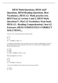 HESI Math Questions, HESI A&P Questions, HESI Reading Questions, Hesi Vocabulary, HESI A2: Math practice test, BEST hesi a2 version 1 and 2, HESI Math Questions!!!, Hesi A2 Vocabulary from book, HESI A2 - Reading Comprehension!, hesi A2 Entrance, Hes...