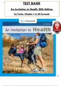 Test Bank - An Invitation to Health 20th Edition by Tunks&comma; All 20 Chapters Covered&comma; Verified Latest Edition