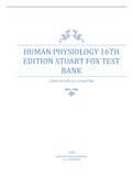 HUMAN PHYSIOLOGY 16TH EDITION STUART FOX TEST BANK