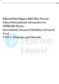 Edexcel Past Papers 2022 May Pearson Edexcel International Advanced Level WPH11/01 Physics International Advanced Subsidiary/Advanced Level UNIT 1: Mechanics and Materials