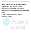 Edexcel Past Papers 2022 May Pearson Edexcel International Advanced Level Physics International Advanced Subsidiary/Advanced Level UNIT 3: Practical Skills in Physics I (Question Paper)