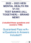 2022 – 2023 HESI  MENTAL HEALTH RN  V1-V3  TEST BANKS (ALL  TOGETHER) – BRAND  NEW!!