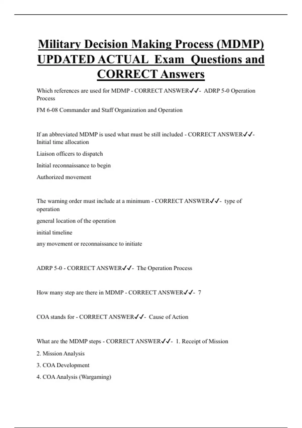 MDMP Bundled Exam Questions WITH CORRECT Answers - Stuvia US