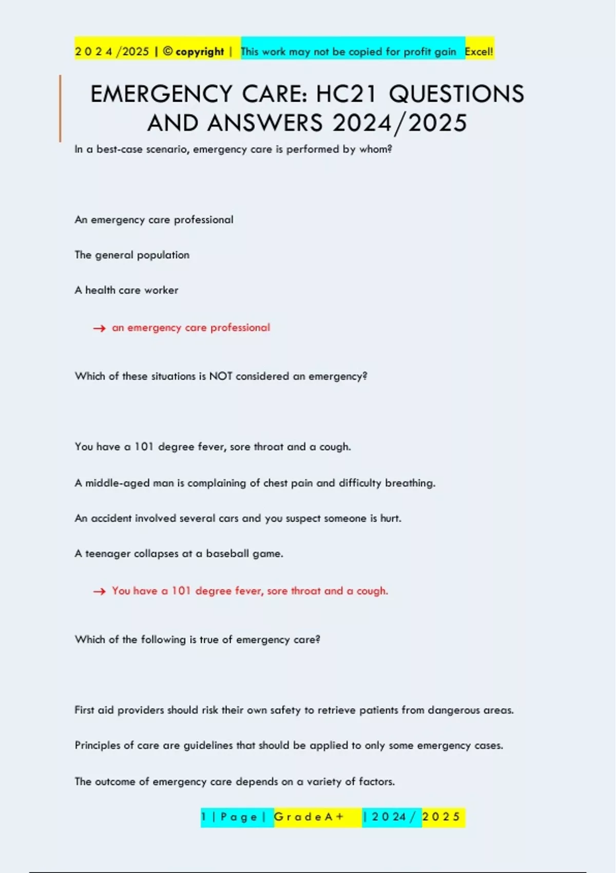 Hc21 Form Example EMERGENCY CARE: HC21 QUESTIONS AND ANSWERS 2024/2025 - EMERGENCY CARE ...