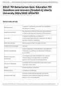 EDUC 701 Behaviorism Quiz&colon; Education 701 Questions and Answers &lbrack;Graded A&rsqb; Liberty University 2024&sol;2025 UPDATE&excl;&excl;