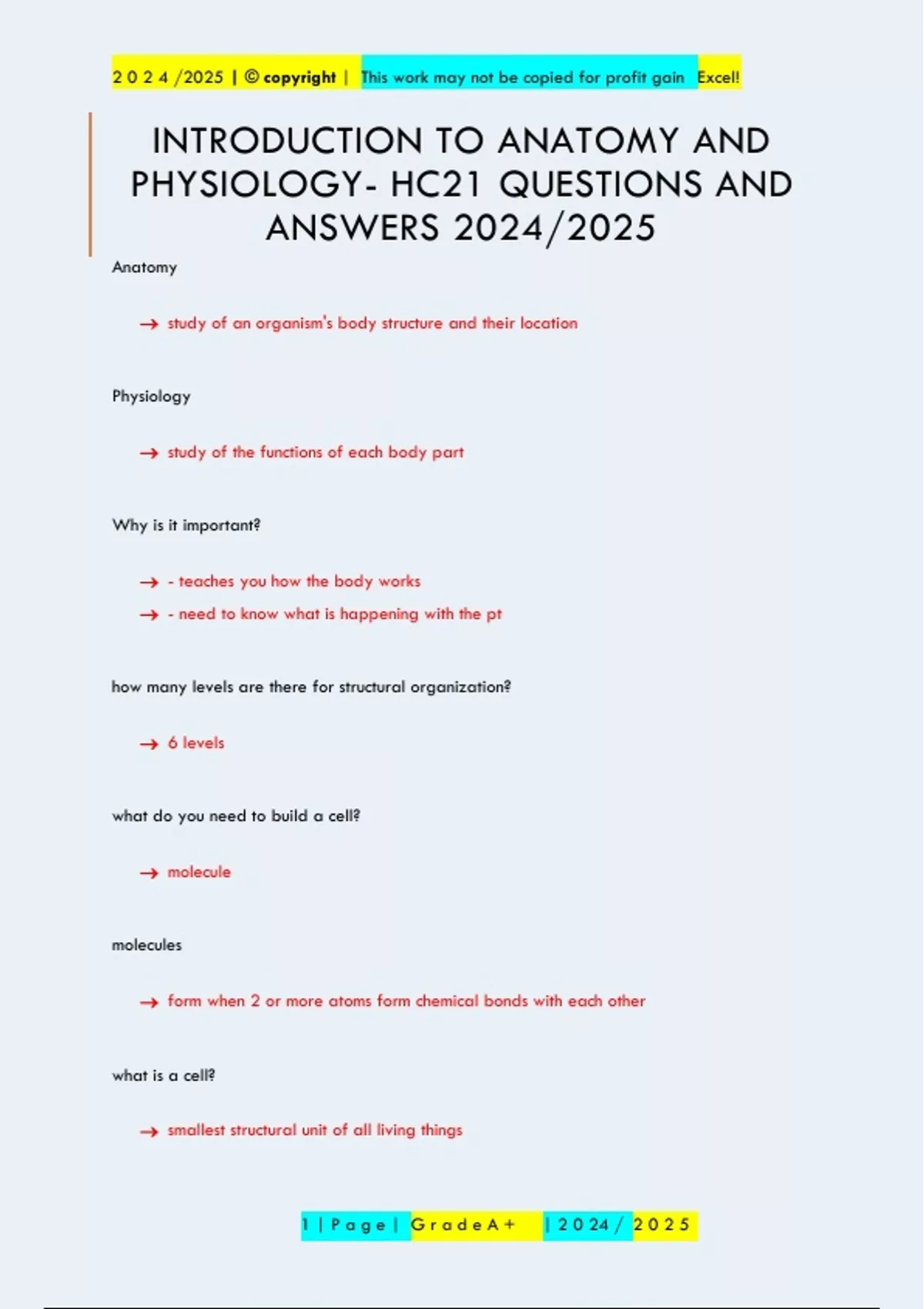 Hc21 Form Example INTRODUCTION TO ANATOMY AND PHYSIOLOGY- HC21 QUESTIONS AND ANSWERS 2024 ...