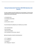 Nursing Fundamentals Final Exam 2023 With Questions And Answers