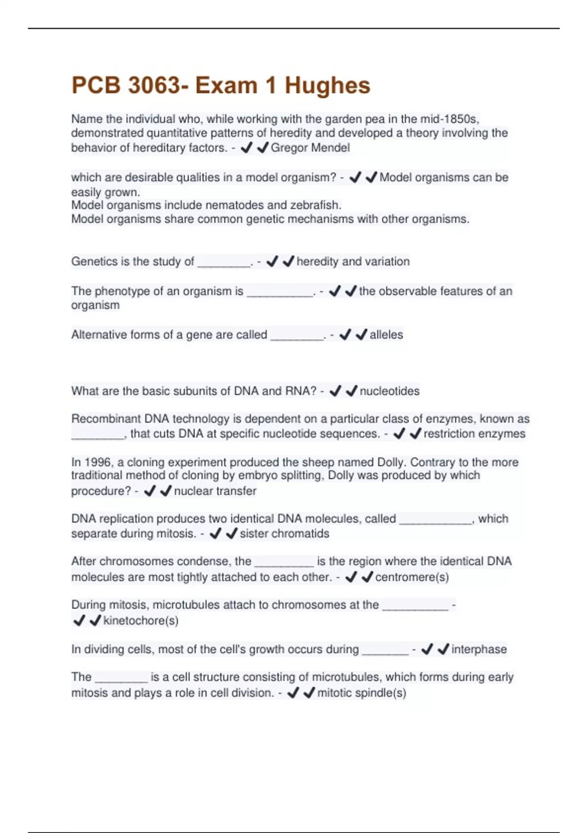 PCB 3063- Exam 1 Hughes Questions and Answers New (2025/2026) Solved ...