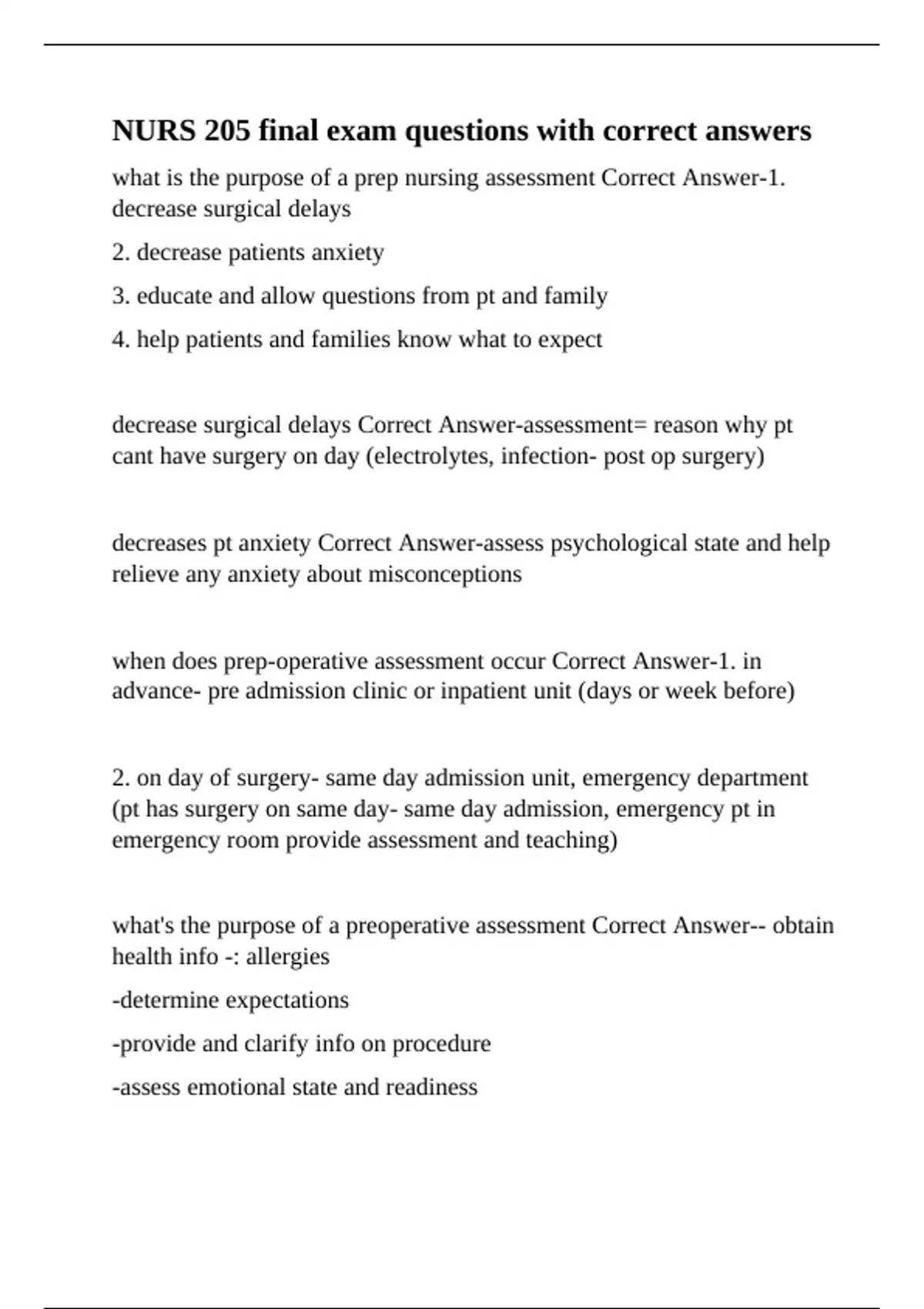 NURS 205 final exam questions with correct answers - Nurs 205 - Stuvia US