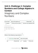 SOPHIA Unit 4, Challenge 4: Complex Numbers and College Algebra in Context Imaginary and Complex Numbers Answers 