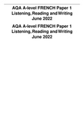 AQA A-level FRENCH Paper 1 Listening, Reading and Writing  June 2022