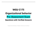 WGU C175  Organizational behavior Pre-Assessment Exam Questions with Verified Answers | Passed on first attempt and Graded A+ |Latest 2023/2024