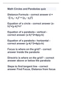 Math Circles and Parabolas quiz 2023 with 100% correct answers