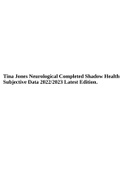 Tina Jones Neurological Completed Shadow Health Subjective Data 2022/2023 Latest Edition.