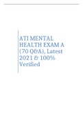 ATI MENTAL HEALTH EXAM A &lpar;70 Q&A&rpar;&comma; Latest 2021 & 100&percnt; Verified