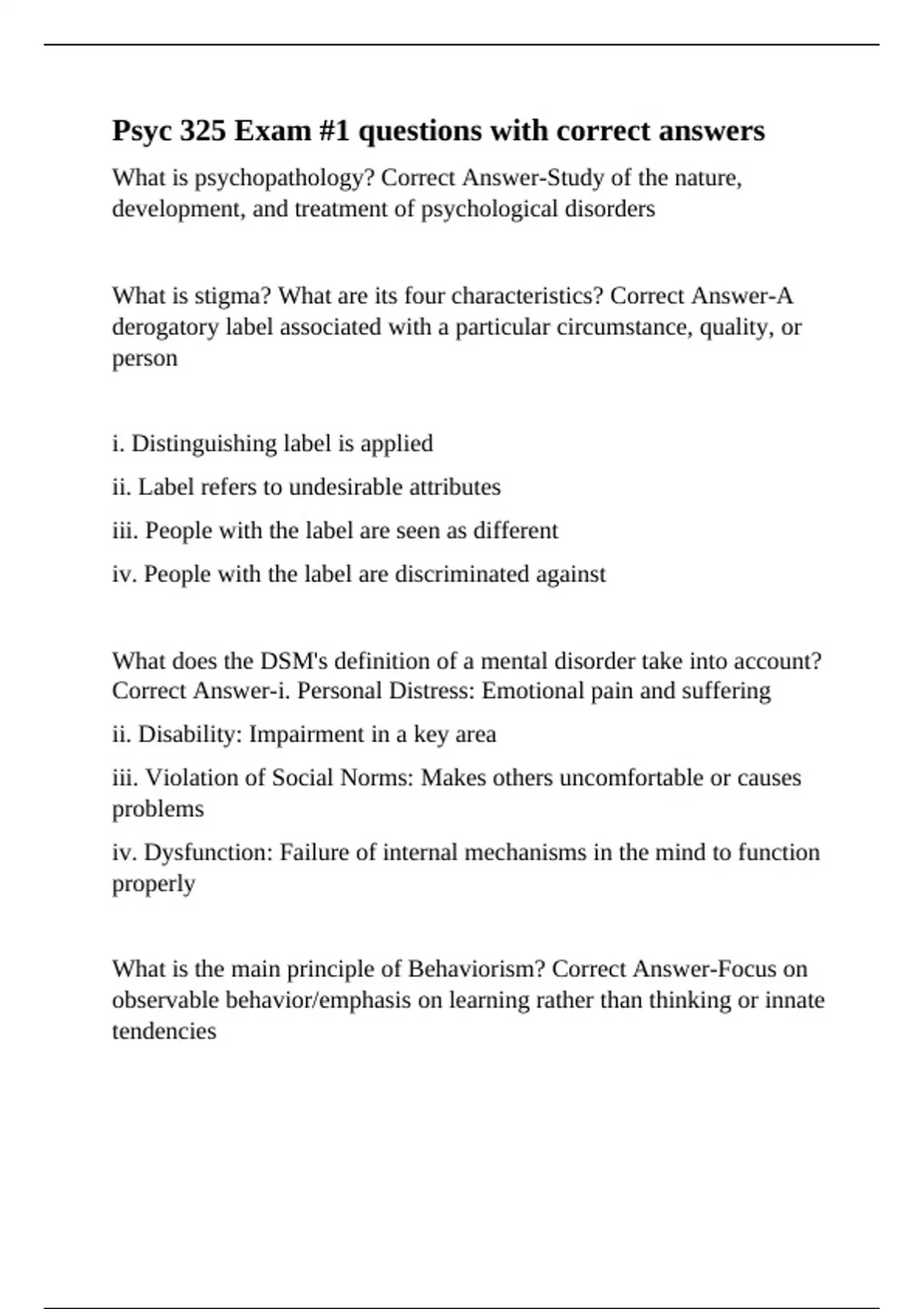 Psyc 325 Exam Questions with correct answers - Psych nurs - Stuvia US