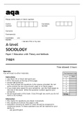 aqa A-level SOCIOLOGY Paper 1 - Education with Theory and Methods (7192/1) June 2022 Question Paper.