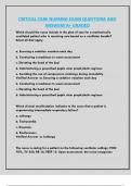 CRITICAL CARE NURSING EXAM QUESTIONS AND  ANSWERS A&plus; GRADED