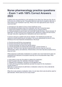Nurse pharmacology practice questions - Exam 1 with 100&percnt; Correct Answers 2023