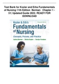 Kozier & Erb's Fundamentals of Nursing: Concepts, Process and Practice 11th Edition by Audrey Berman, Shirlee Snyder and Geralyn Frandsen. ISBN-10 0136846467, ISBN-13 978-0136846468. All the Chapter 1-51 (Complete Download). 1066 Pages. TEST BANK.