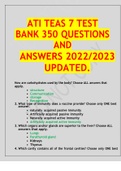 ATI TEAS 7 TEST BANK 350 QUESTIONS AND ANSWERS 2022/2023 UPDATED.