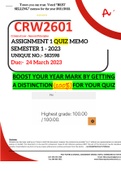 CRW2601 ASSIGNMENT 1 QUIZ MEMO - SEMESTER 1 - 2023 - UNISA - (INCLUDES EXTRA MCQ BOOKLET WITH ANSWERS - DISTINCTION GUARANTEED)