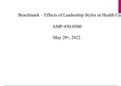 AMP 450V Topic 2 Assignment, Benchmark - Effects of Leadership Styles Healthcare