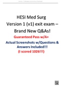 HESI Med Surg Version 1 (v1) exit exam – Brand New Q&As!