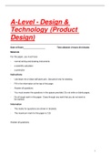 A-Level - Design & Technology &lpar;Product Design&rpar; revised questions graded A&plus; for revision 